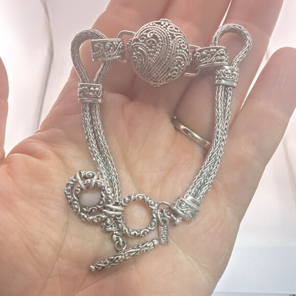 Sarda Sterling Silver Bracelet Granular Foxtail Wheat Pebbled Bali Toggle 925 - Picture 14 of 15